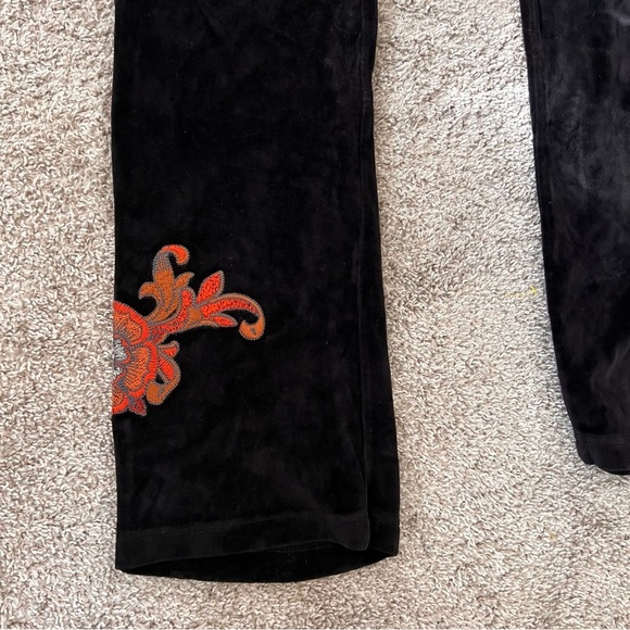 Vintage St. Moritz Black Velour Pants with Orange Embroidery - Picture 3 of 5